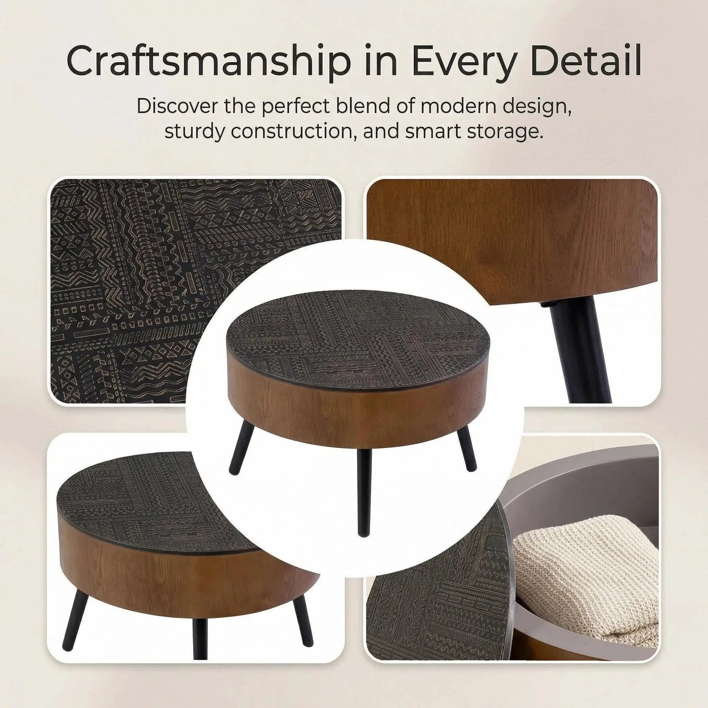 Round Coffee Table With Storage Function For Living Rooms by HouseOfZazla