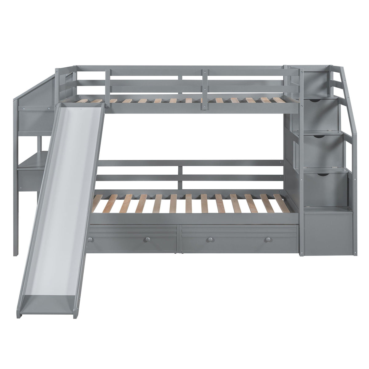 Bunk Bed with Storage Staircase, Slide & Desk - Twin or Full - Dark Gray or White, photo 4 of 40