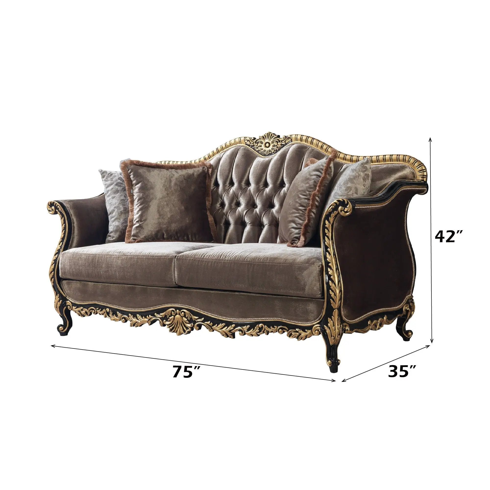 Betria - Loveseat With 4 Pillows - Light Green Velvet, Gold & Black High Gloss by Unique Piece Furniture
