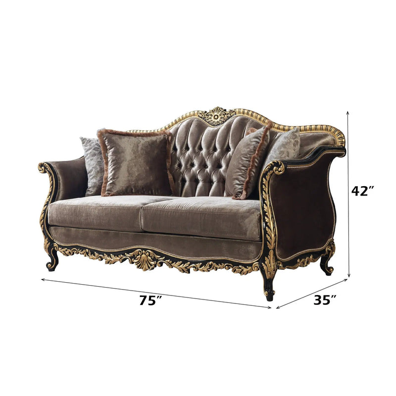 Betria - Loveseat With 4 Pillows - Light Green Velvet, Gold & Black High Gloss by Unique Piece Furniture