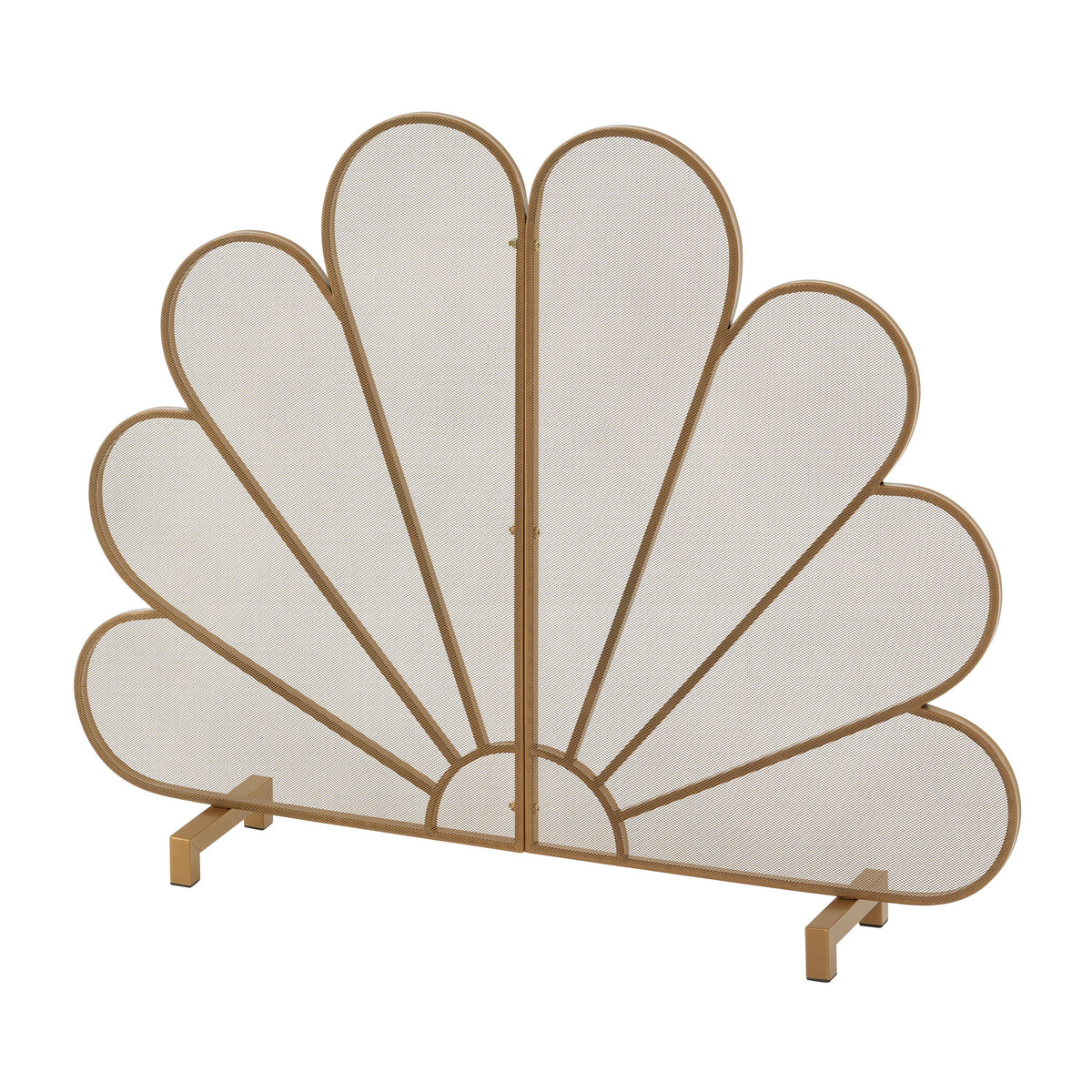 Gold Fan-Shaped Fireplace Screen with Mesh Spark Barrier - Gold, photo 5 of 10