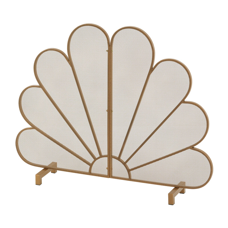 Gold Fan-Shaped Fireplace Screen with Mesh Spark Barrier - Gold, photo 5 of 10