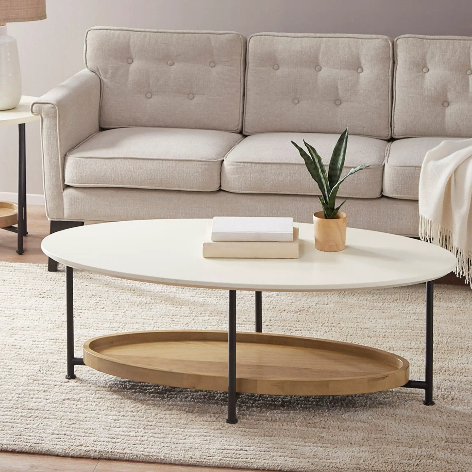 Oval Coffee Table - White / Natural by HouseOfZazla