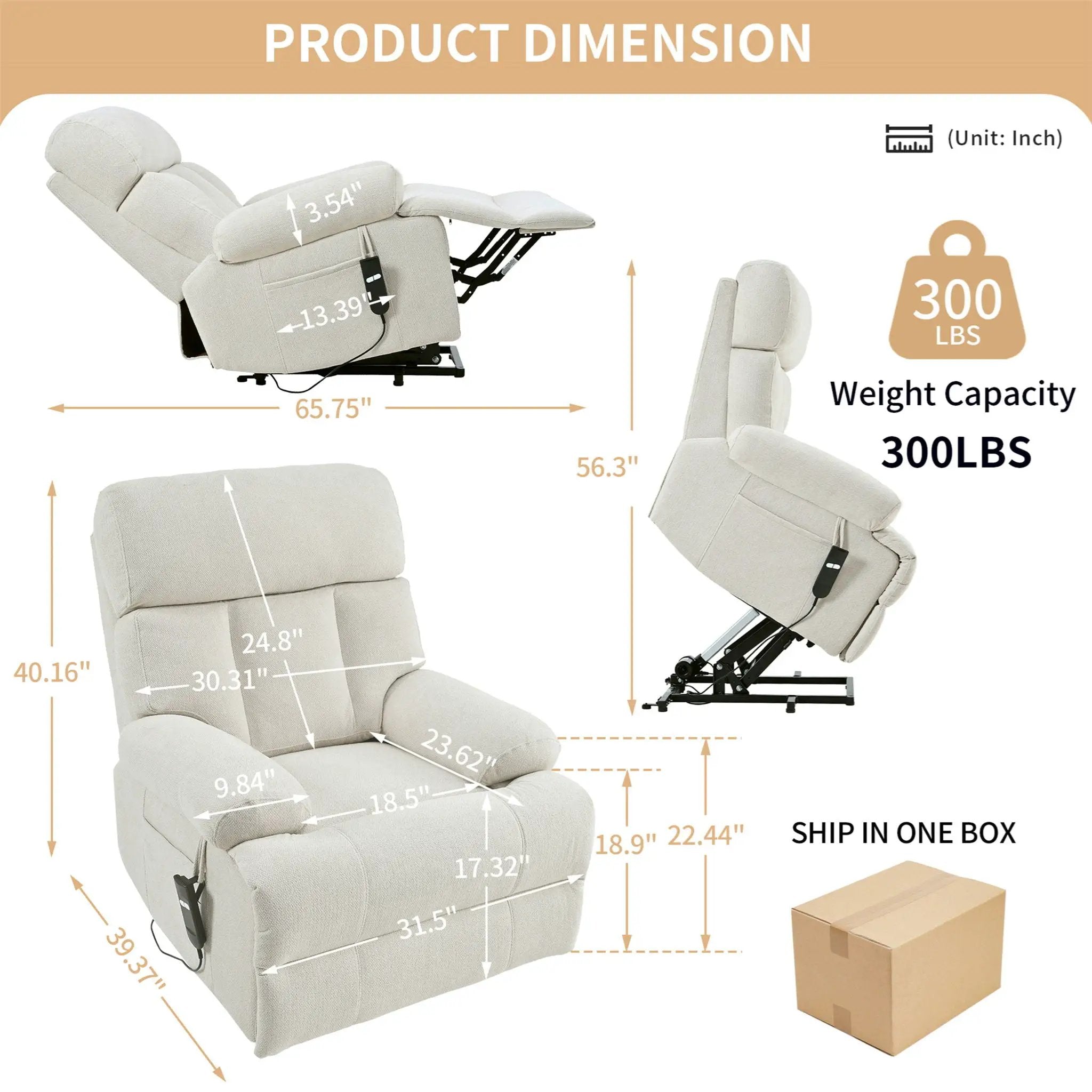 Oversized Power Lift Recliner Chai With Remote Control, Side Pocket, Spacious Seat by HouseOfZazla
