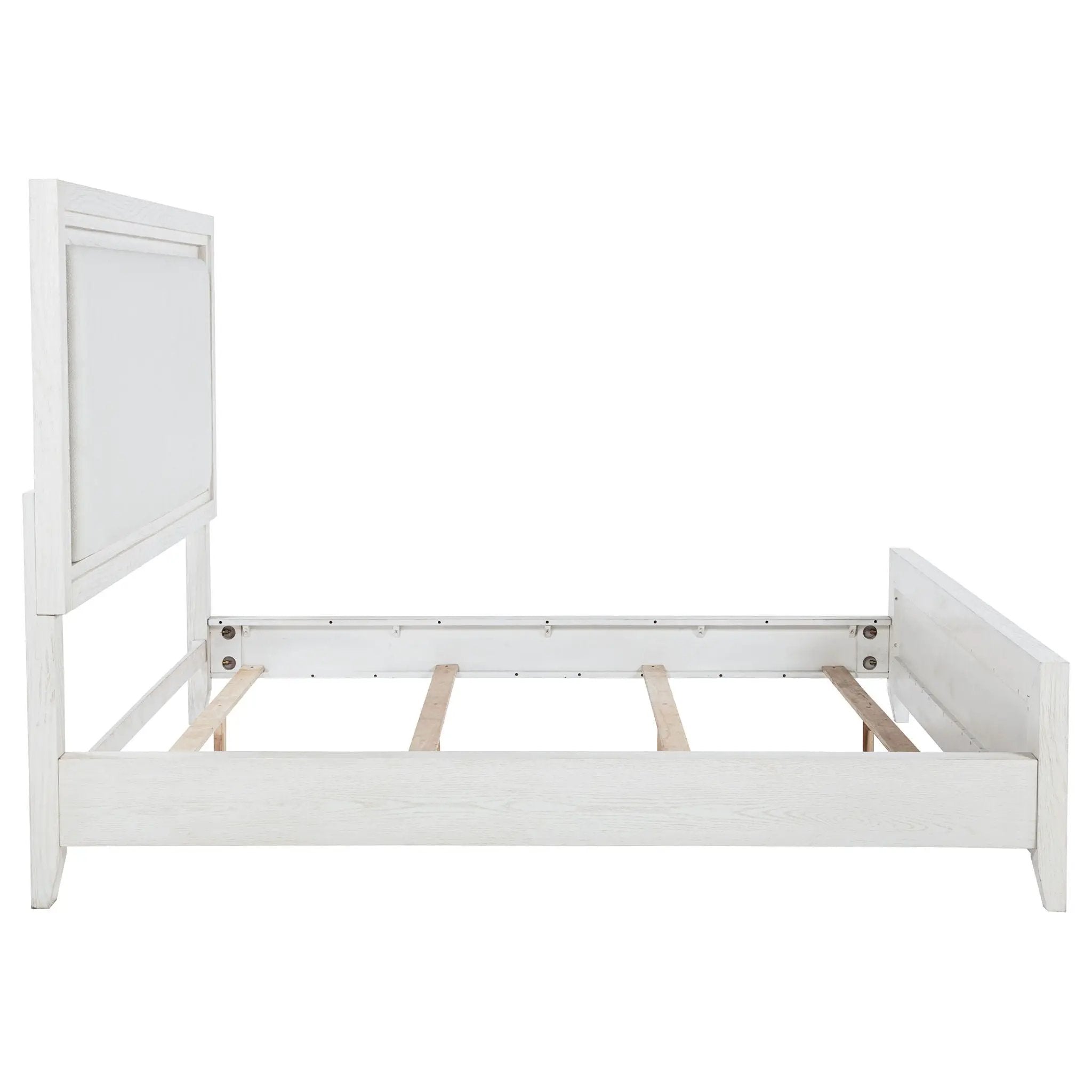 Marielle Eastern King Upholstered Panel Bed Distressed White by Unique Piece Furniture