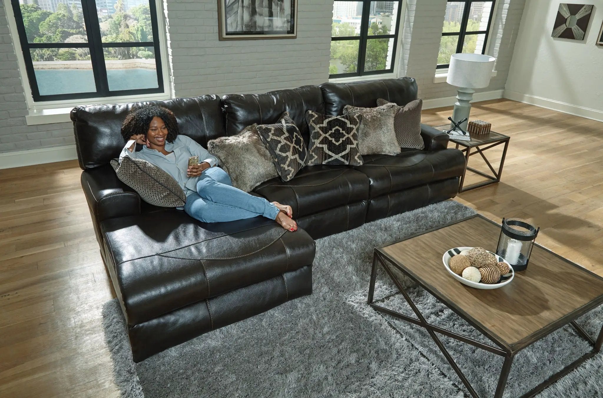 Como - 3 Piece Italian Leather Match Reclining Sectional by Unique Piece Furniture