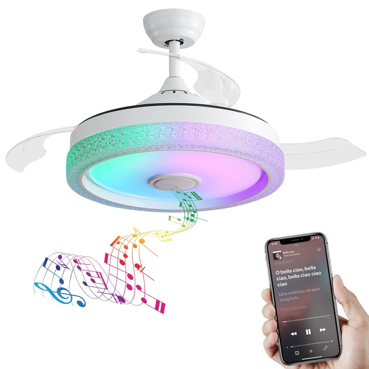 Invisible Ceiling Fan with Remote Control and 36W LED Light, photo 2 of 4