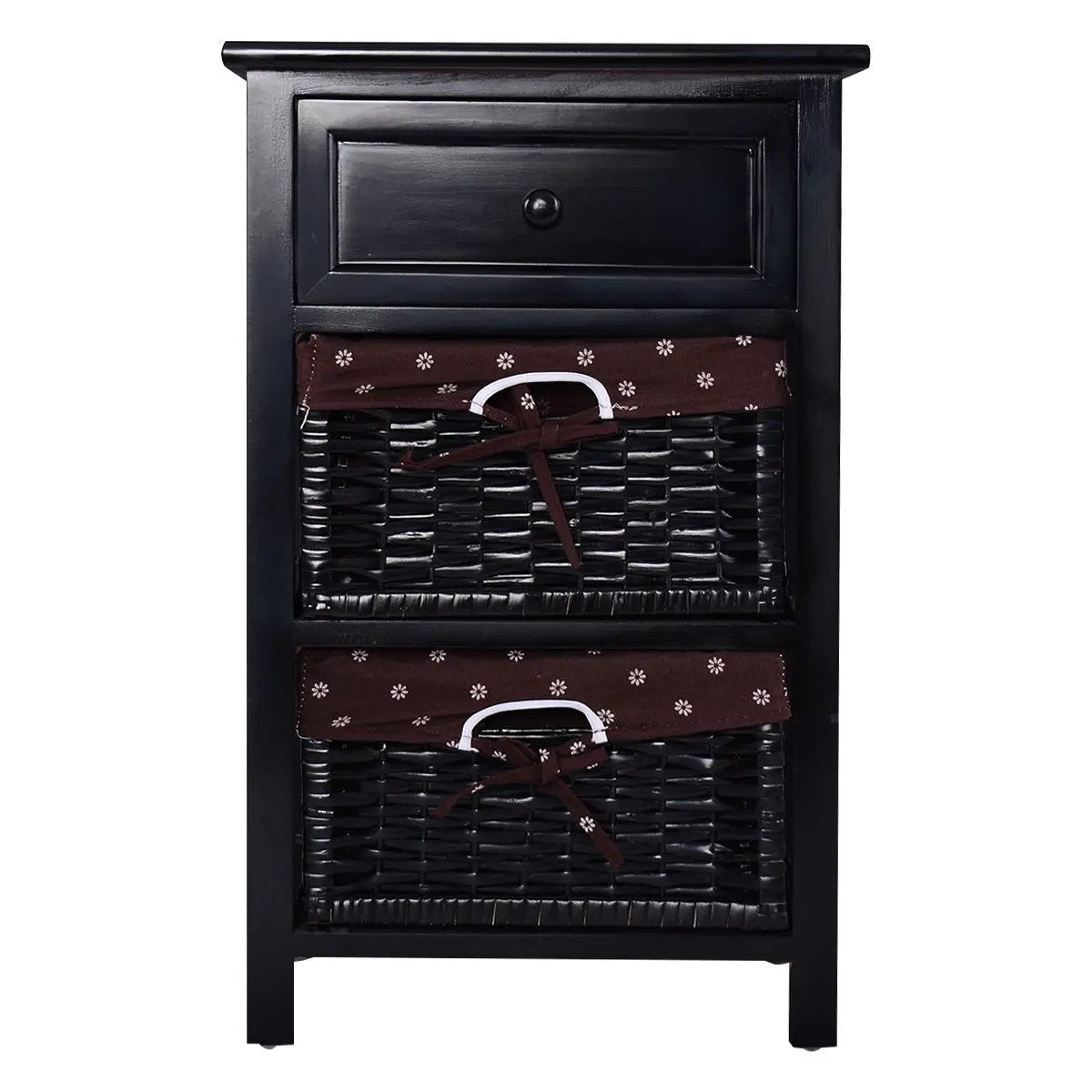 3 Tiers Wooden Storage Nightstand with 2 Baskets and 1 Drawer by DirectDeals