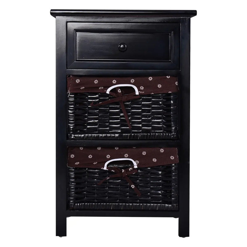 3 Tiers Wooden Storage Nightstand with 2 Baskets and 1 Drawer by DirectDeals