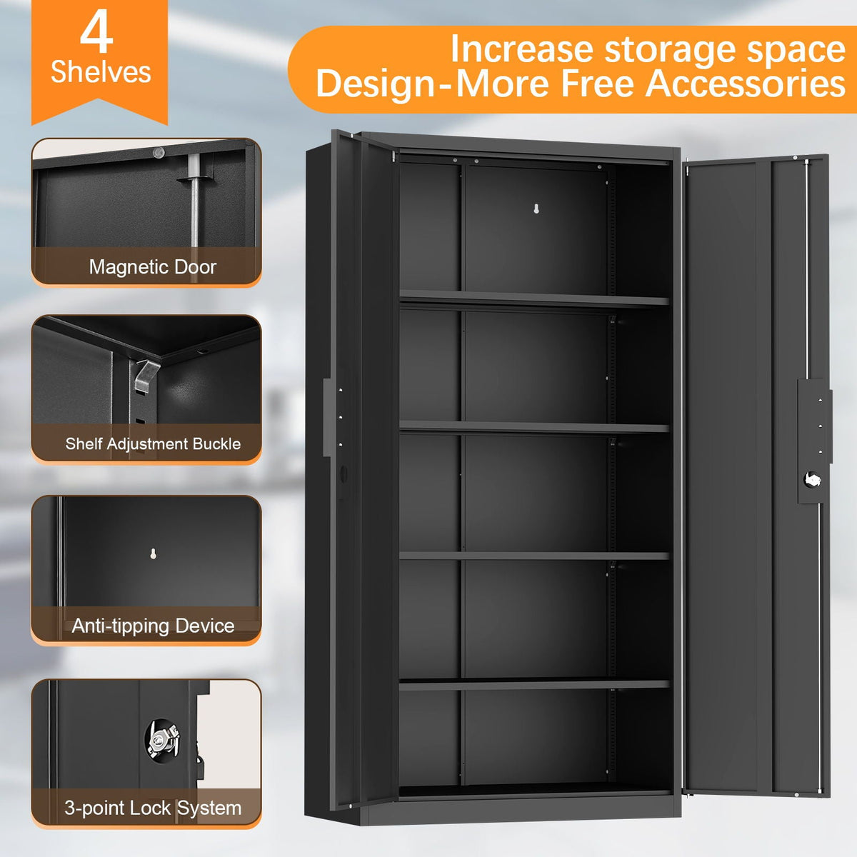 2 Door File Cabinet With Lock, 4 Adjustable Shelves, Heavy-Duty, photo 18 of 21