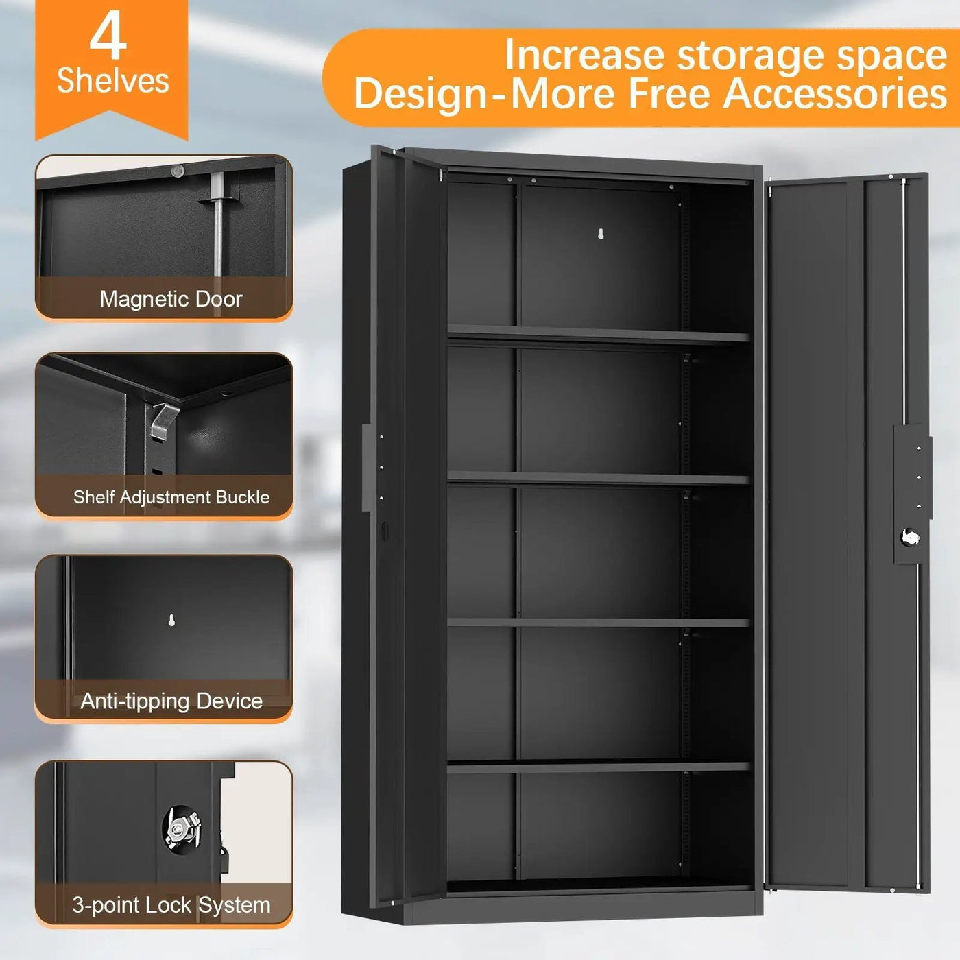 2 Door File Cabinet With Lock, 4 Adjustable Shelves, Heavy-Duty by HouseOfZazla