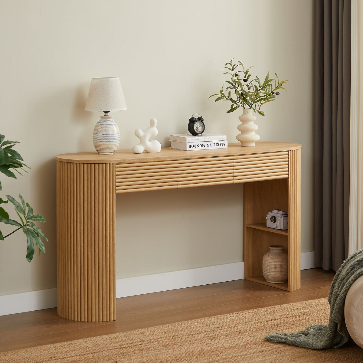 Retro Console Table with Storage and 3 Drawers - Espresso or Natural, photo 2 of 10