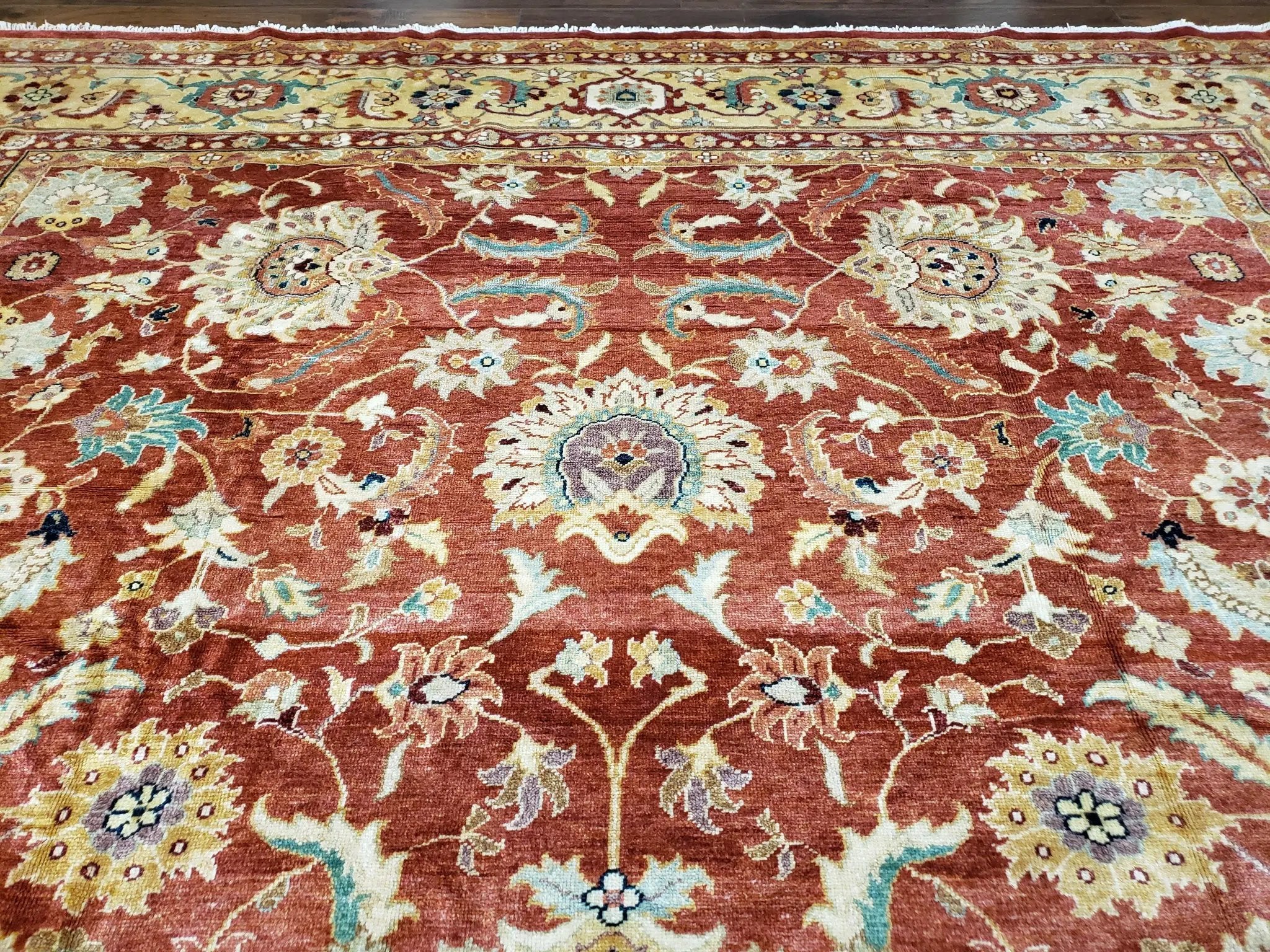 Safavieh Room Sized Rug 10x14, Wool Hand-Knotted Auburn Red & Light Gold Egyptian Mahal Oriental Carpet, 10 x 14 Large Living Room Rug by Jewel Rugs