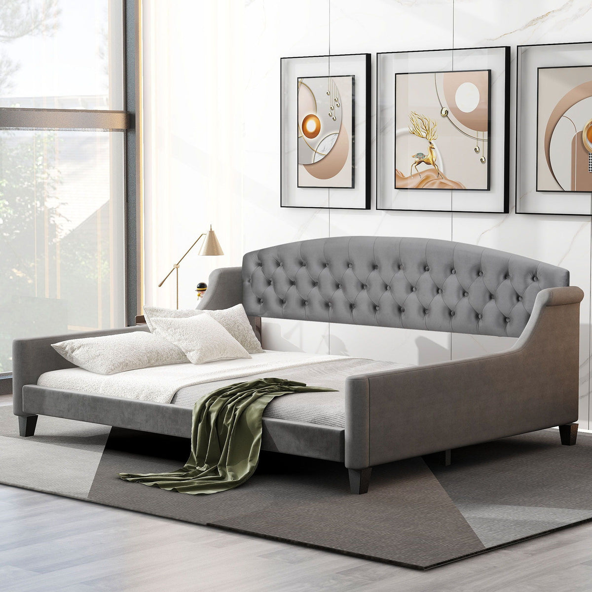 Modern Tufted Button Daybed with Tufted Upholstery – Dark Gray or Beige, photo 35 of 40