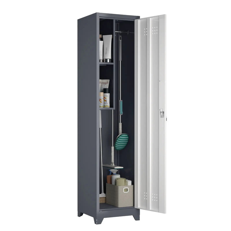 Broom Storage Cabinet Narrow Slim With Hooks And Shelves, Heavy-Duty by HouseOfZazla