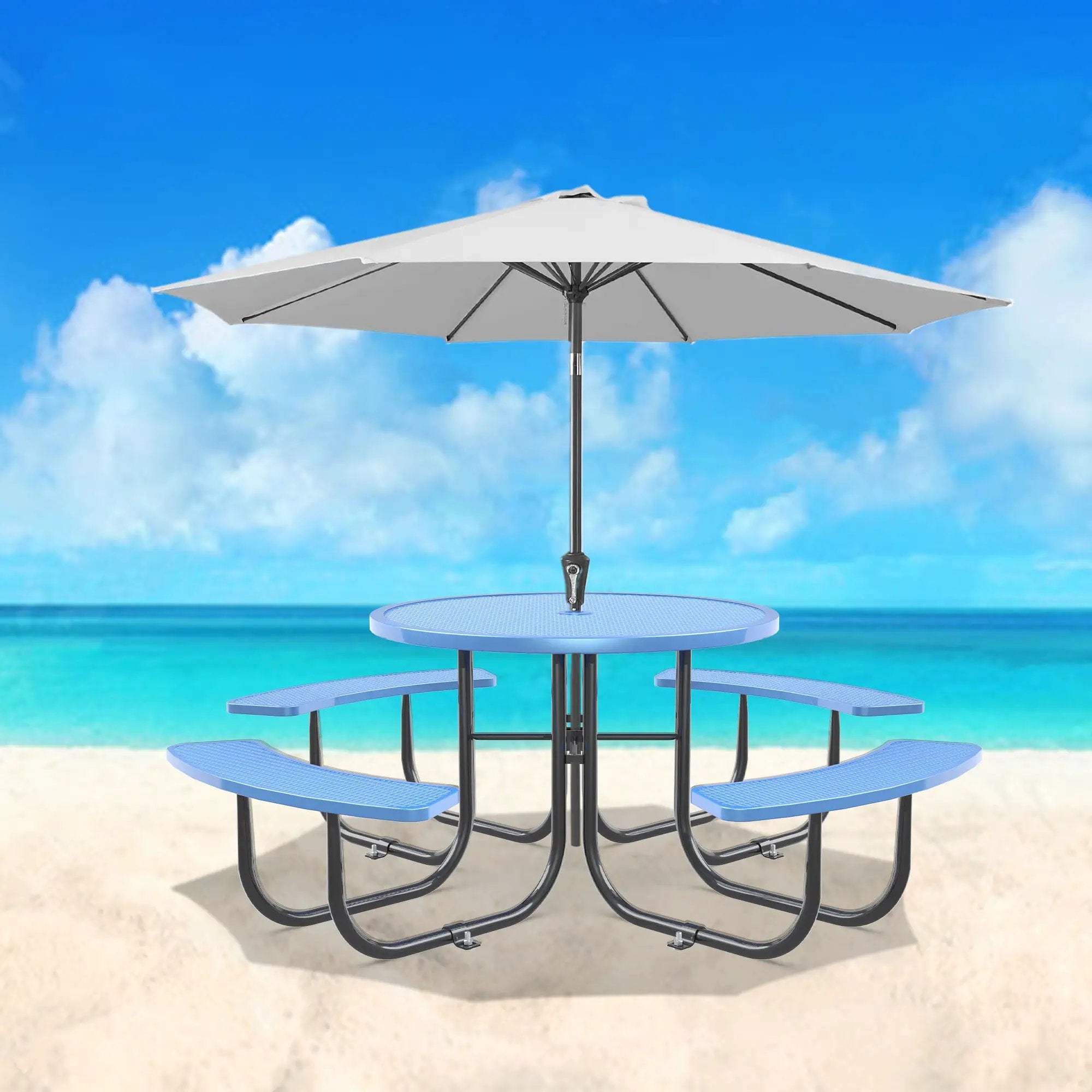 Round Outdoor Steel Picnic Table 46" With Umbrella Pole by HouseOfZazla