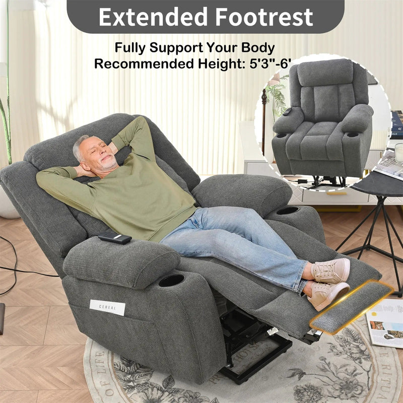 Power Lift Recliner Chair With Extended Footrest, Remote Control, Cup Holders, And Side Pockets by Unique Piece Furniture