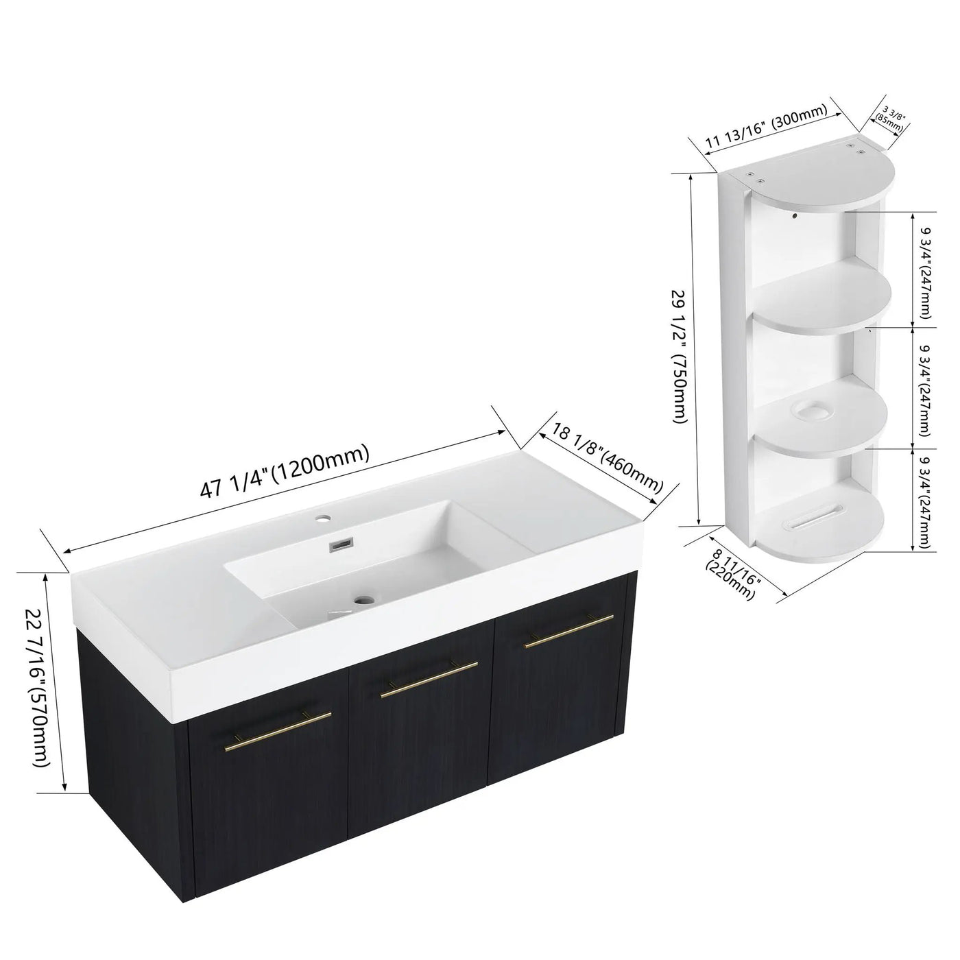 Modern Wall Mounted Bathroom Vanity with Resin Sink and Storage Rack by HouseOfZazla