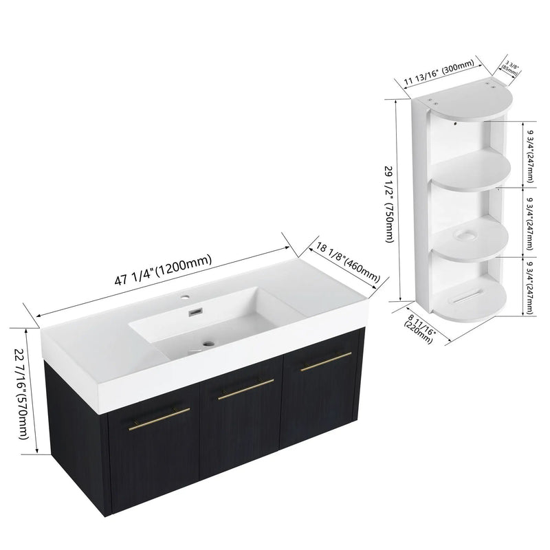 Modern Wall Mounted Bathroom Vanity with Resin Sink and Storage Rack by HouseOfZazla