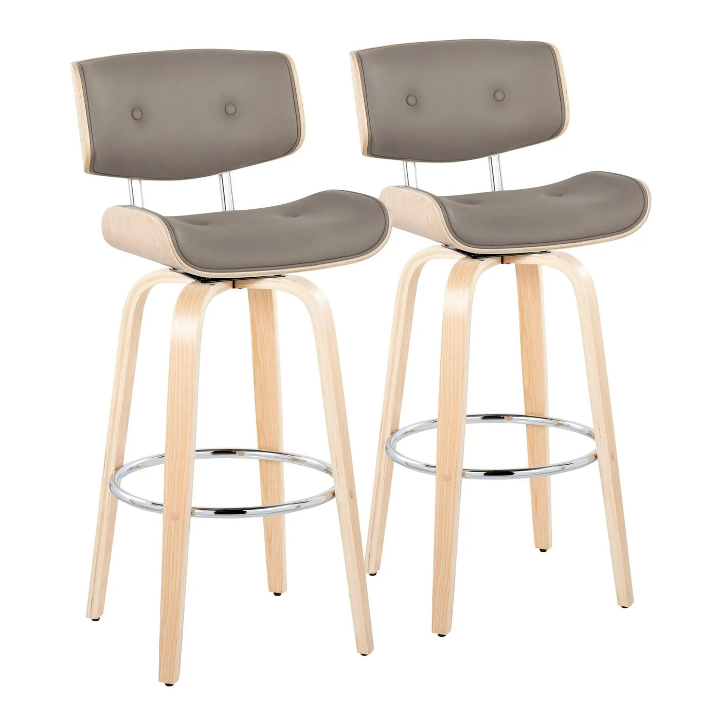 Lombardi - Mid Century Modern Fixed Height Barstool With Swivel With Round Footrest (Set of 2) by HouseOfZazla