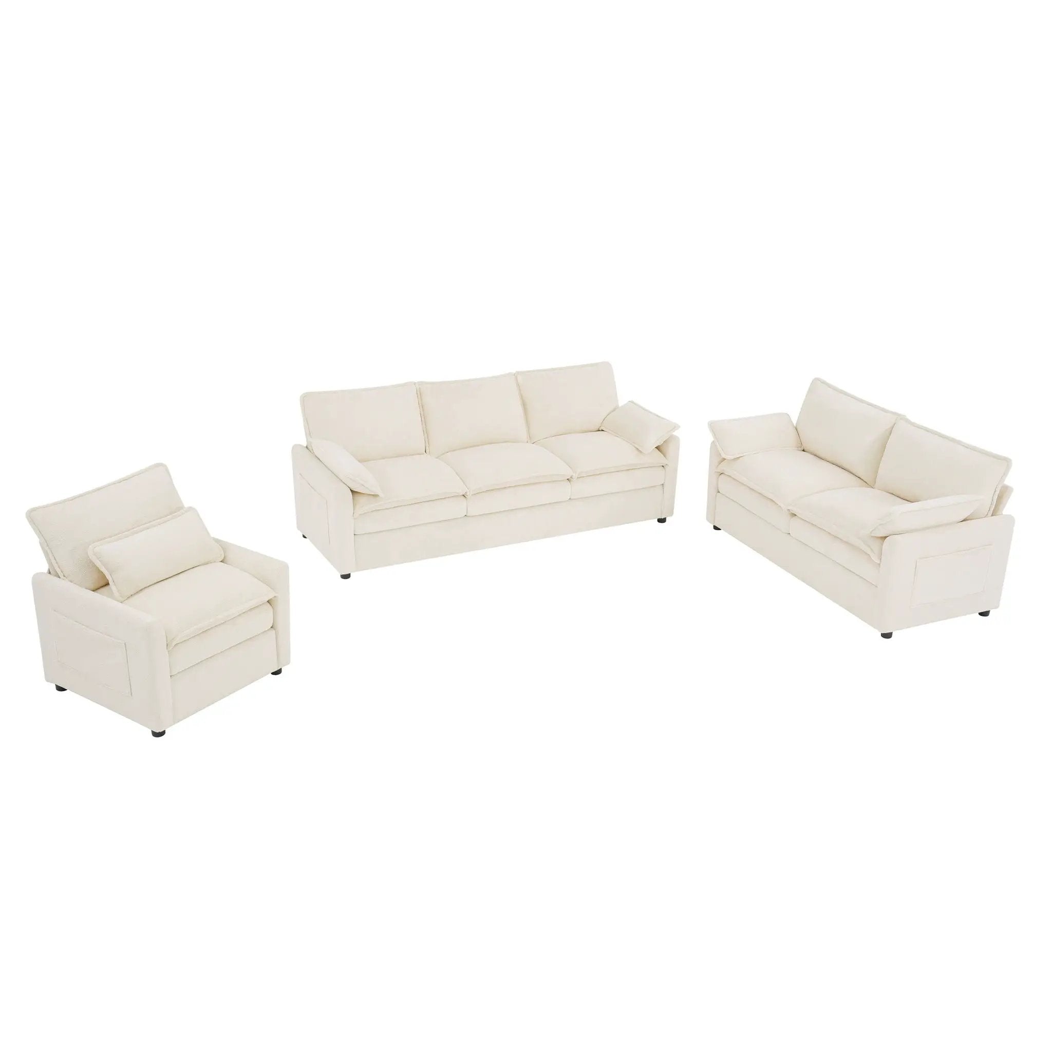 Modern Sofa Set With Double Layer Cushion And Side Storage Pockets by HouseOfZazla