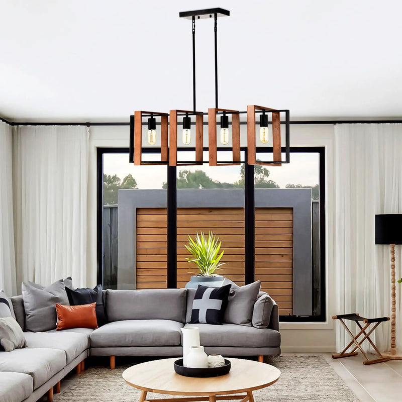 4 Light Kitchen Island Lights Pendant Light Farmhouse Dining Room Light Fixture, Rectangular Chandelier, 36" Hanging Lighting For Living Room, Conference Room, Home Office - Matte Black by Unique Piece Furniture