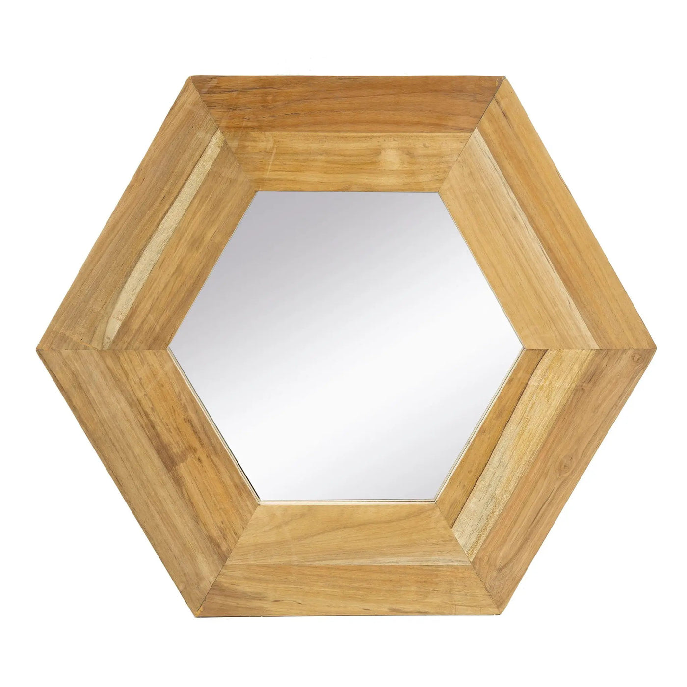 Hexagon Mirror With Natural Wood Frame, Wall Decor For Living Room Bathroom Hallway by HouseOfZazla