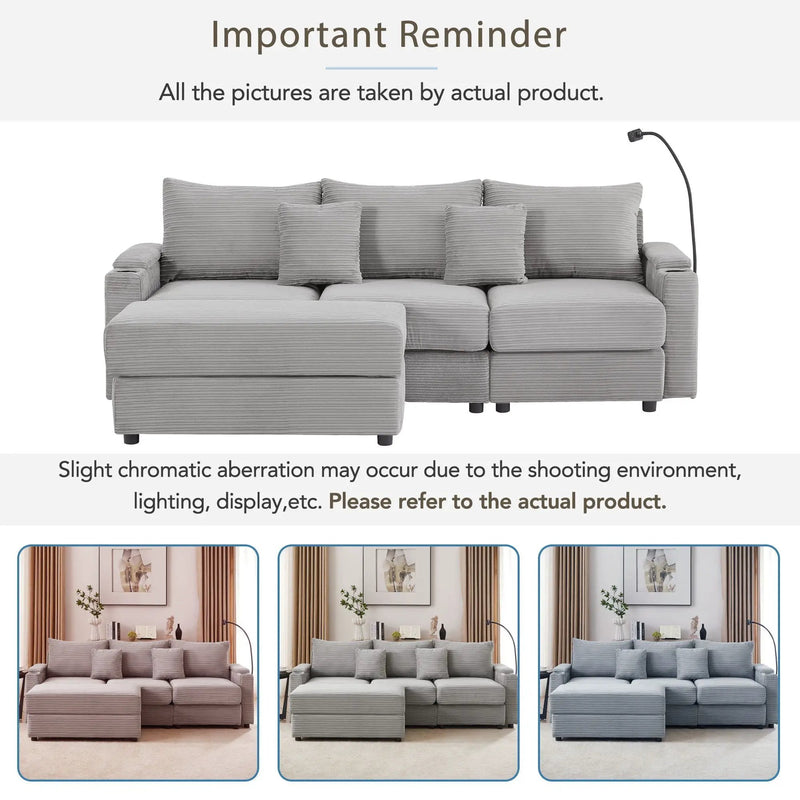 Modern Style Loveseat Sofa Sectional Sofa Couch With Storage Space, A Movable Ottoman, Two USB Ports, Two Cup Holders, A Phone Holder For Living Room by HouseOfZazla