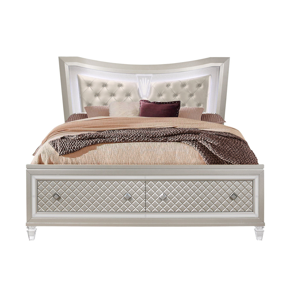 Pearl Silver Storage Bed with LED Headboard – Queen or King, photo 6 of 8