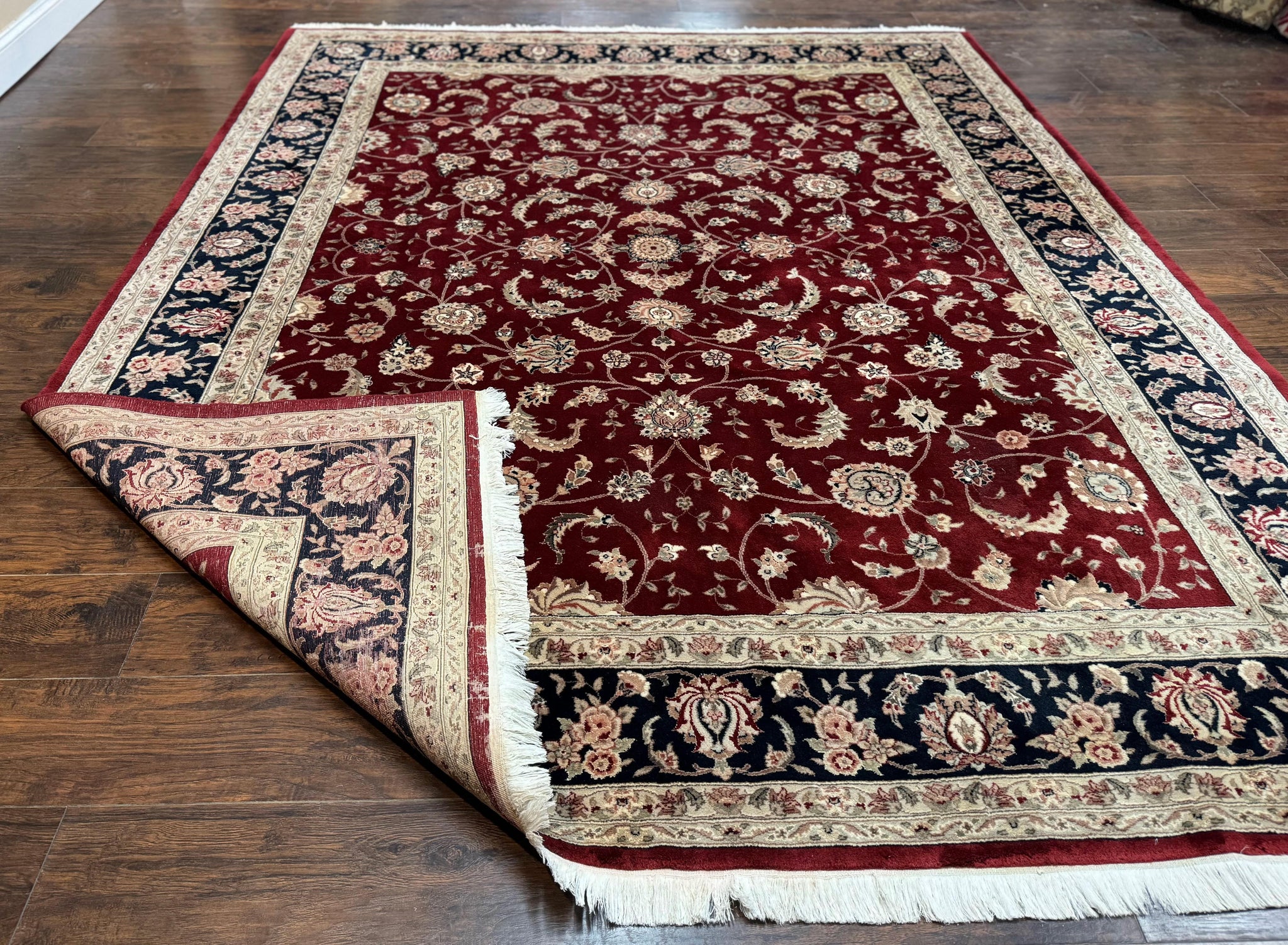 Maroon Persian Area Rug 8x10, Floral Allover, Pak Persian, Wool and Silk Highlights, Traditional Oriental Carpet by Jewel Rugs