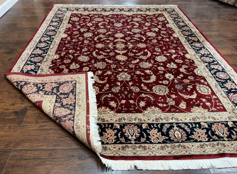 Maroon Persian Area Rug 8x10, Floral Allover, Pak Persian, Wool and Silk Highlights, Traditional Oriental Carpet by Jewel Rugs