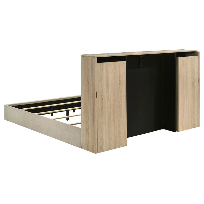 Arielle Eastern King Bookcase Panel Storage Bed Light Oak by Unique Piece Furniture