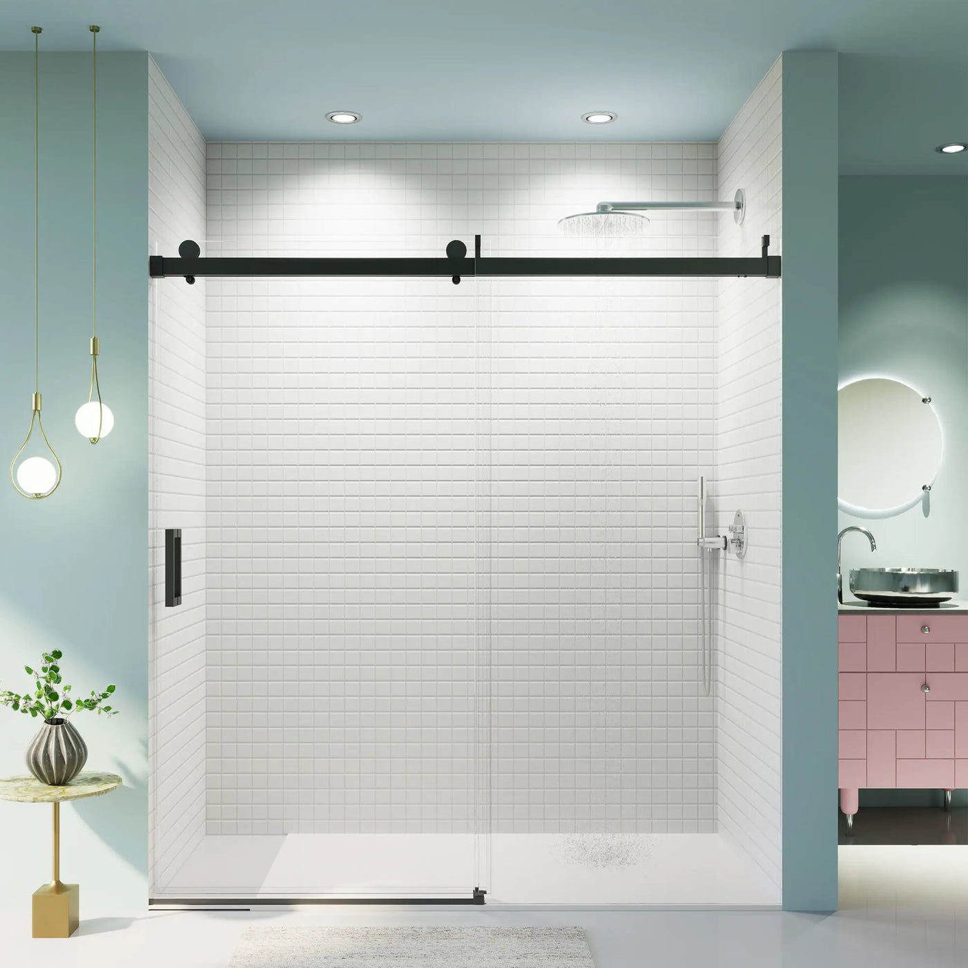 Frameless Sliding Shower Door With Soft- Close, 3 / 8" Tempered Glass by HouseOfZazla