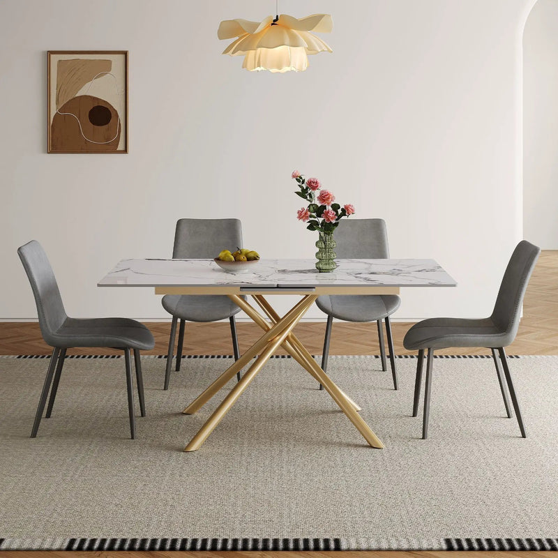 Modern Expandable Dining Table With Retractable Leaf With Chairs by HouseOfZazla
