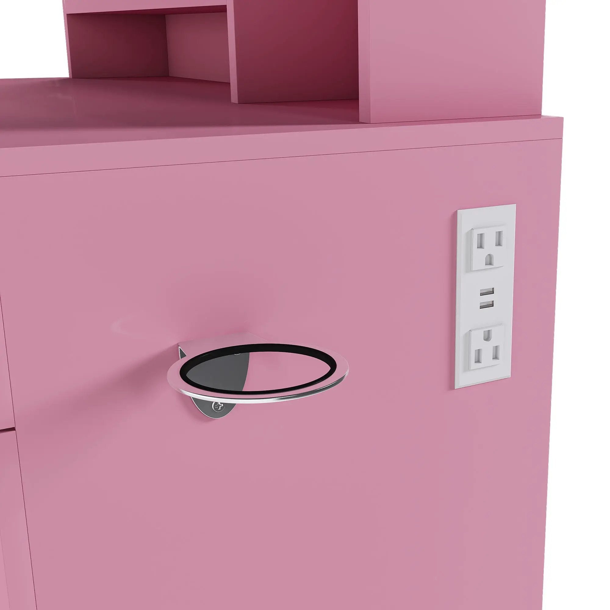 Vanity Desk With LED Mirror Lights And Power Outlet Charging Station, 3 Drawers, 7 Shelves, Storage Stool - Pink by HouseOfZazla