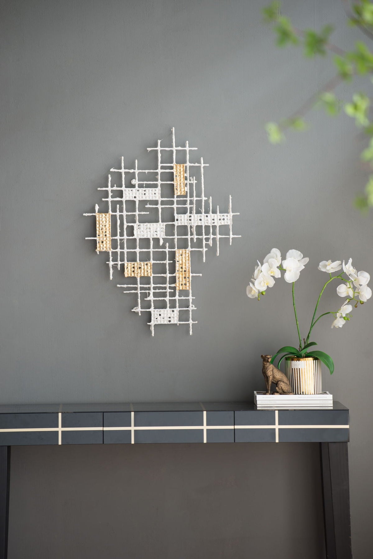 White and Gold Wall Decor with Modern Geometric Design - 31.7" W, photo 5 of 6