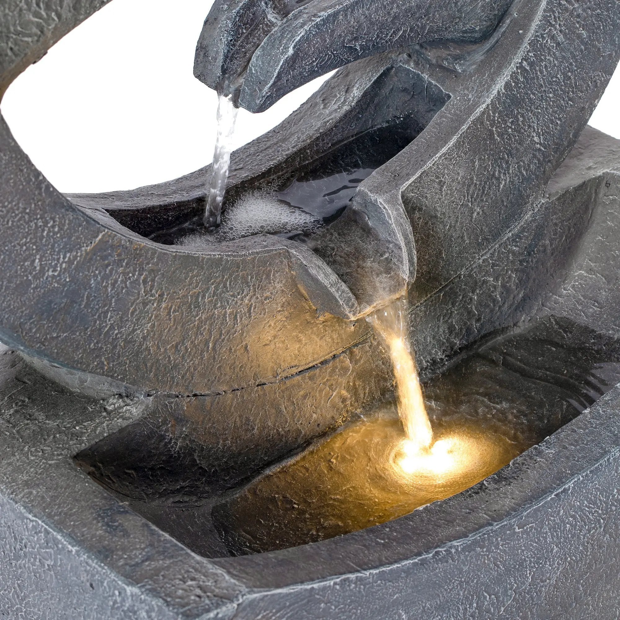 26.77'H Gray Circular Polyresin Outdoor Water Fountain with LED Light by HouseOfZazla