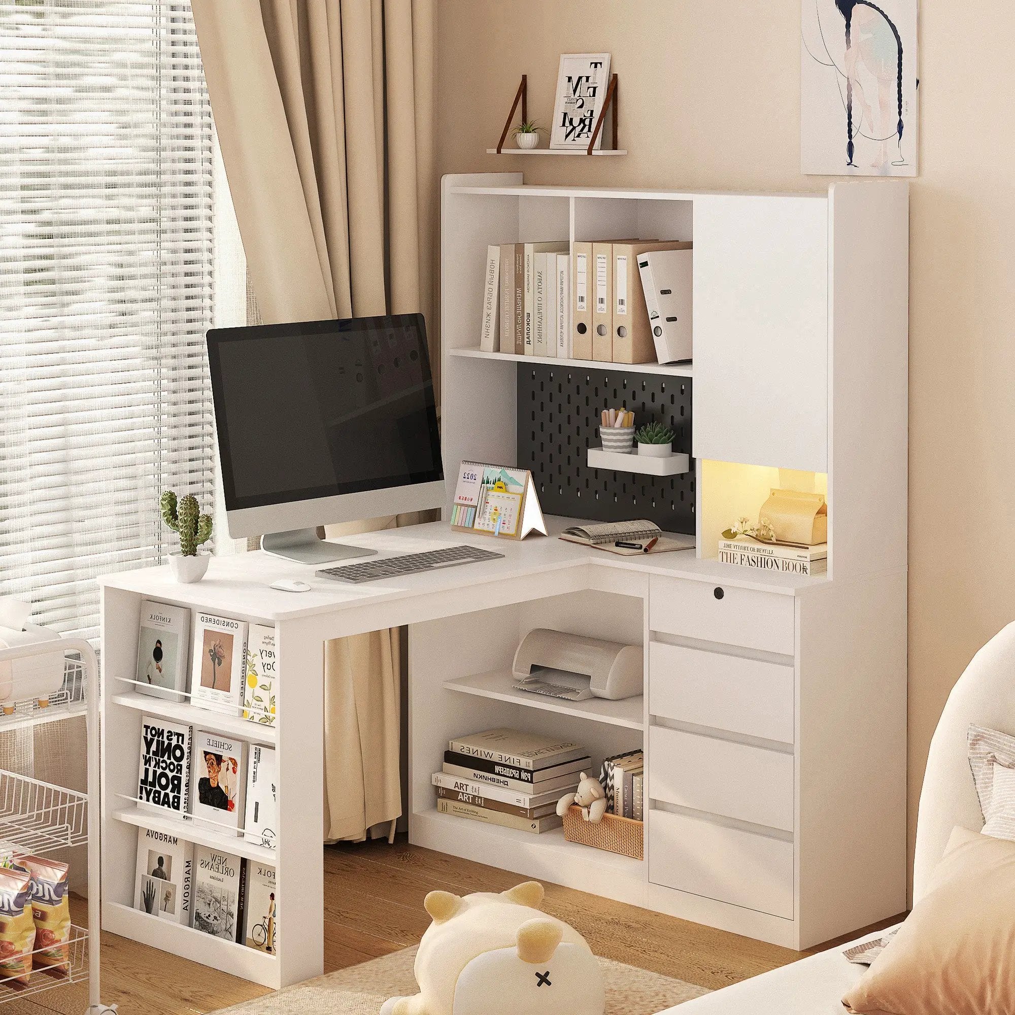 L Shaped Desk with Charger and Drawers by HouseOfZazla