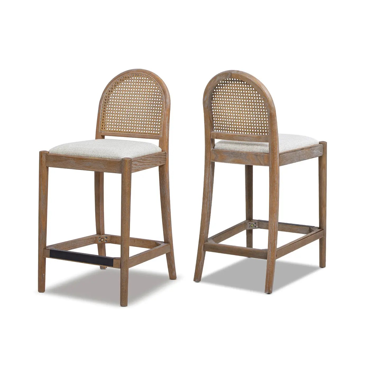 Panama 26.5" Curved Back Cane Rattan Counter Stool, Set of 2, Two-Tone Neutral by HouseOfZazla
