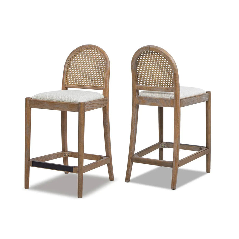 Panama 26.5" Curved Back Cane Rattan Counter Stool, Set of 2, Two-Tone Neutral by HouseOfZazla