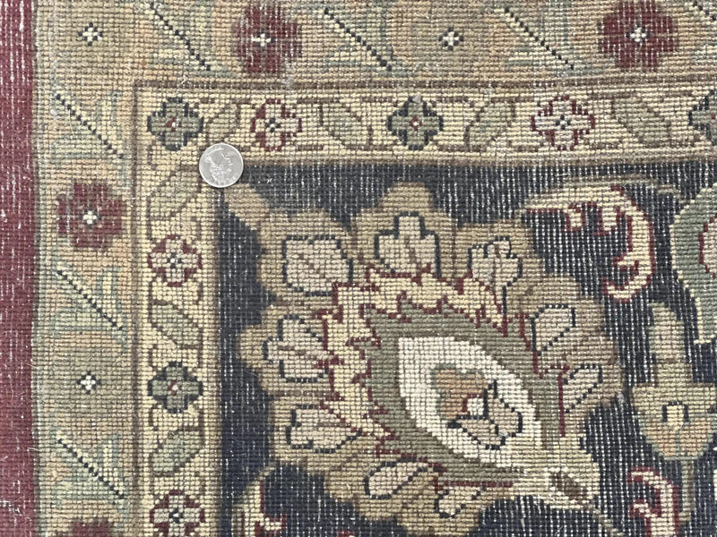 Indo Persian Rug 10x14, Floral Allover, Maroon, Handmade Hand Knotted VIntage Wool Rug, Large Oriental Carpet by Jewel Rugs
