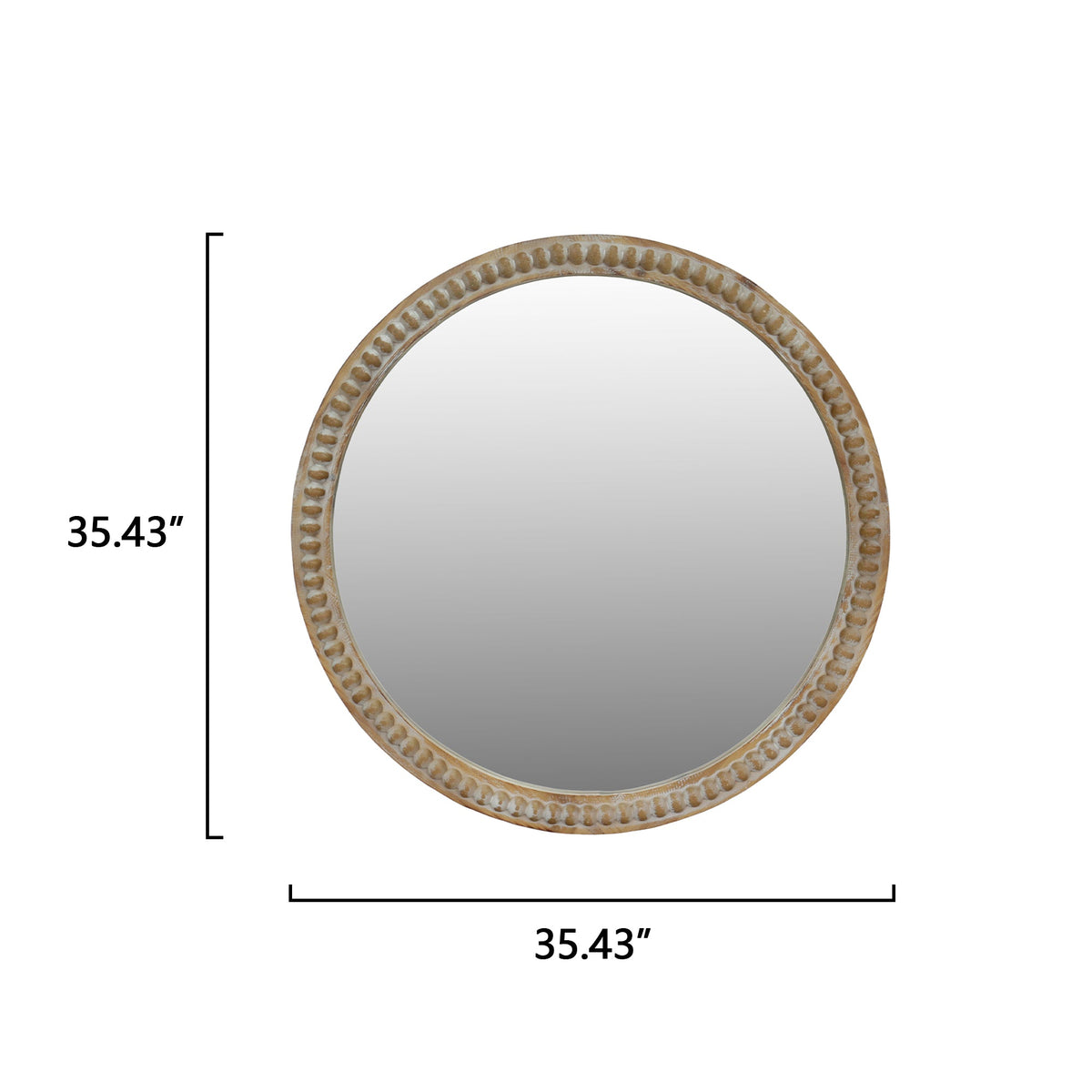 Round Decorative Wall Mirror with Distressed Wood Beaded Frame - 35.43", photo 9 of 9