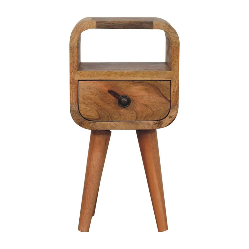 Solid Wood Extra Mini Oak-ish Curve Open Slot Nightstand by HouseOfZazla