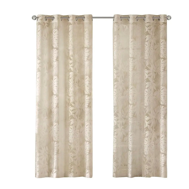 Palm Leaf Burnout Sheer Window Curtain 50x95 Natural by HouseOfZazla