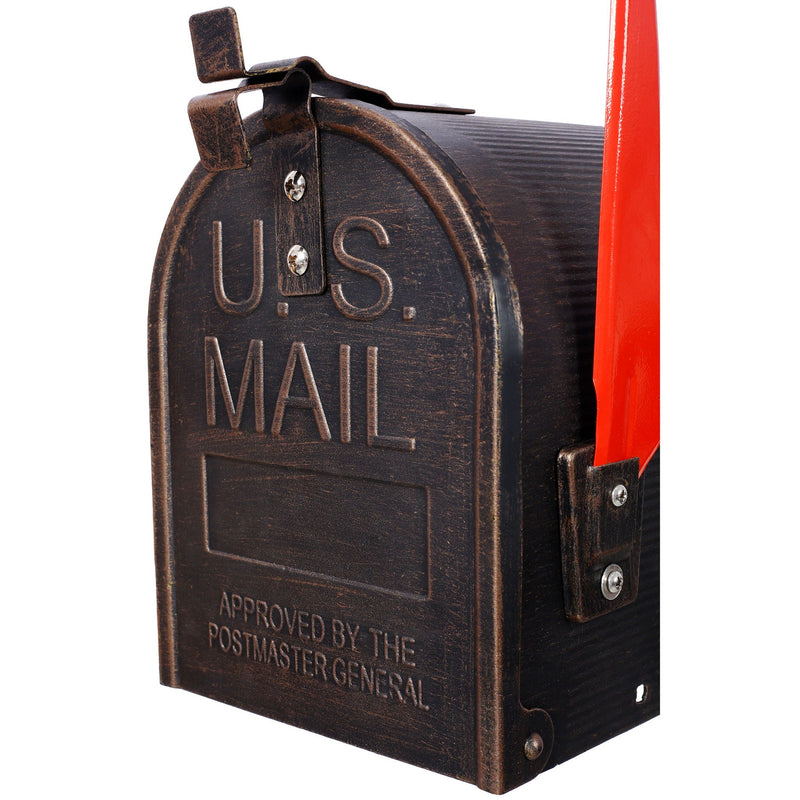Stratford - Heavy Duty Cast Aluminum Mailbox With Post And Solar Light, Fluted Base, Decorative Modern Mailbox - Brown by HouseOfZazla