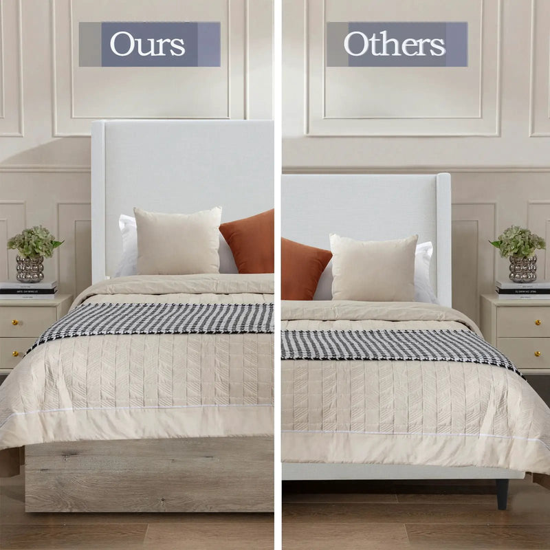 Shelton - Queen Upholstered Wingback Bed With 54" High Headboard - Ivory / Light Gray / Camel Oak by HouseOfZazla