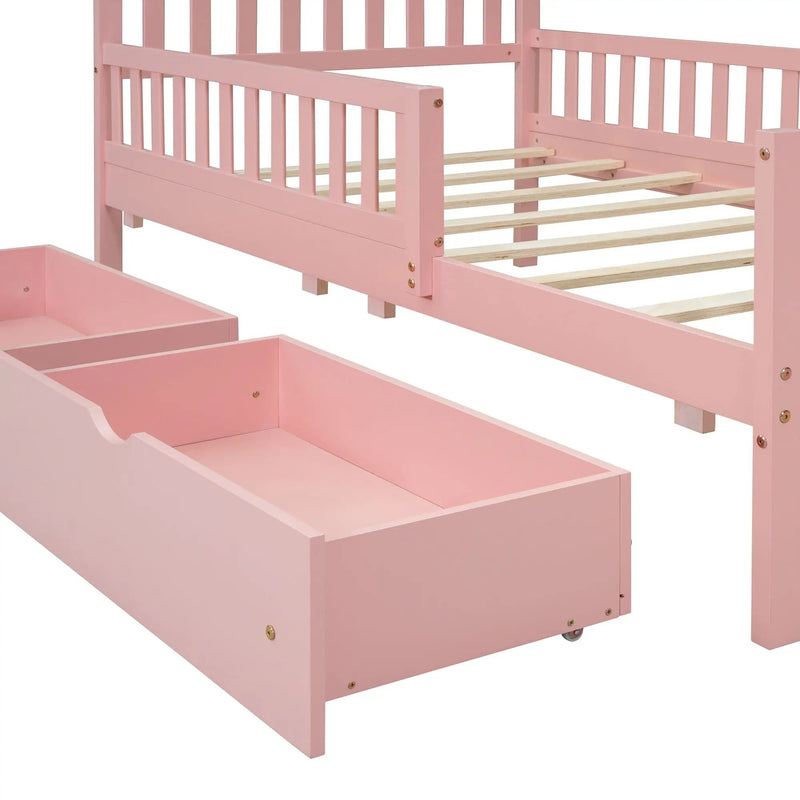 Platform Bed With Guardrails On Both Sides And 2 Storage Drawers by HouseOfZazla