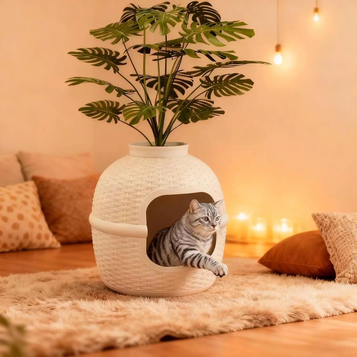 Stylish Cat Litter Box Enclosure with Faux Plant by HouseOfZazla