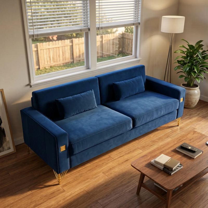 Luxury Velvet Sofa with Gold Accents by HouseOfZazla