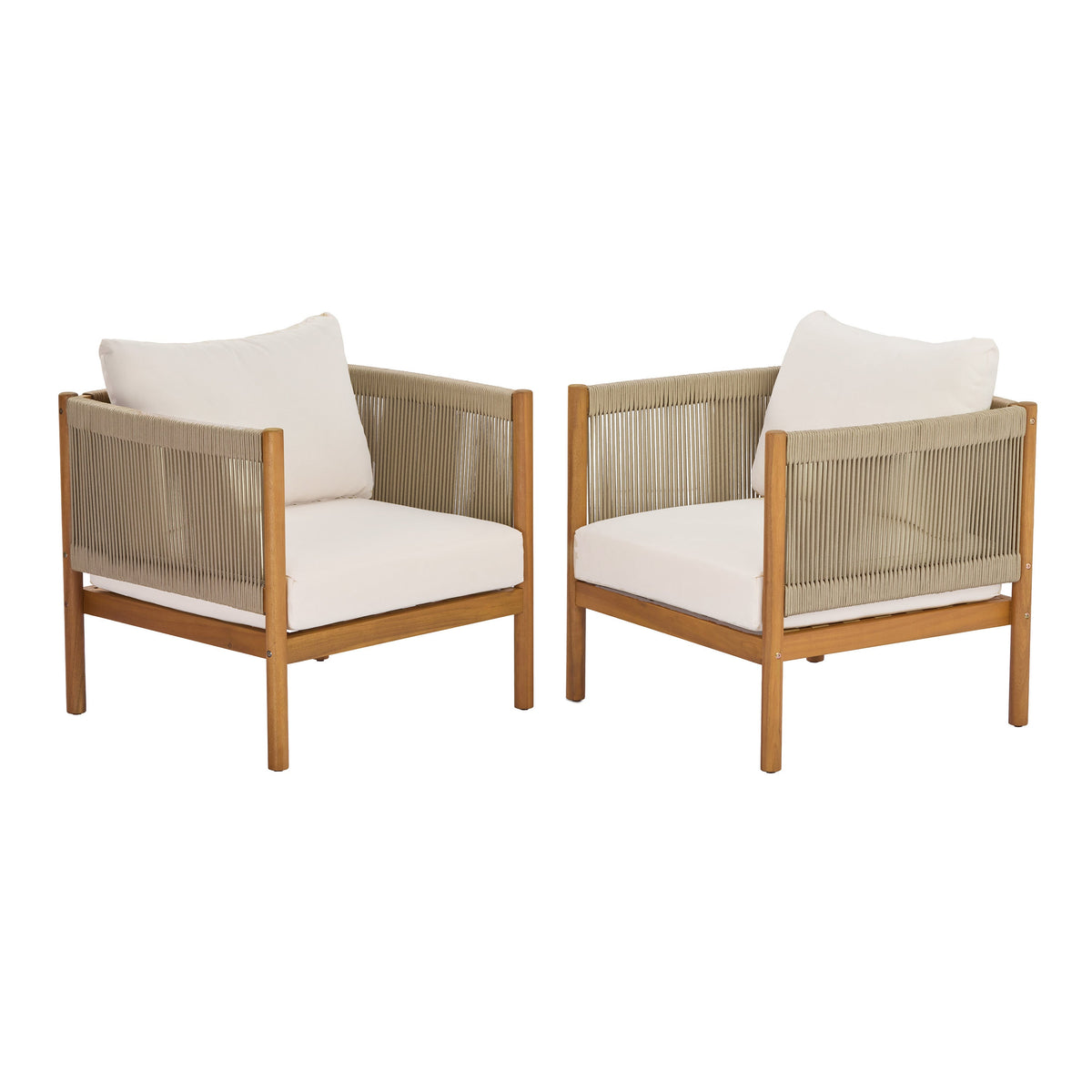 Outdoor Club Chair Set of 2 with Acacia Wood Frame in Teak Look, photo 2 of 10